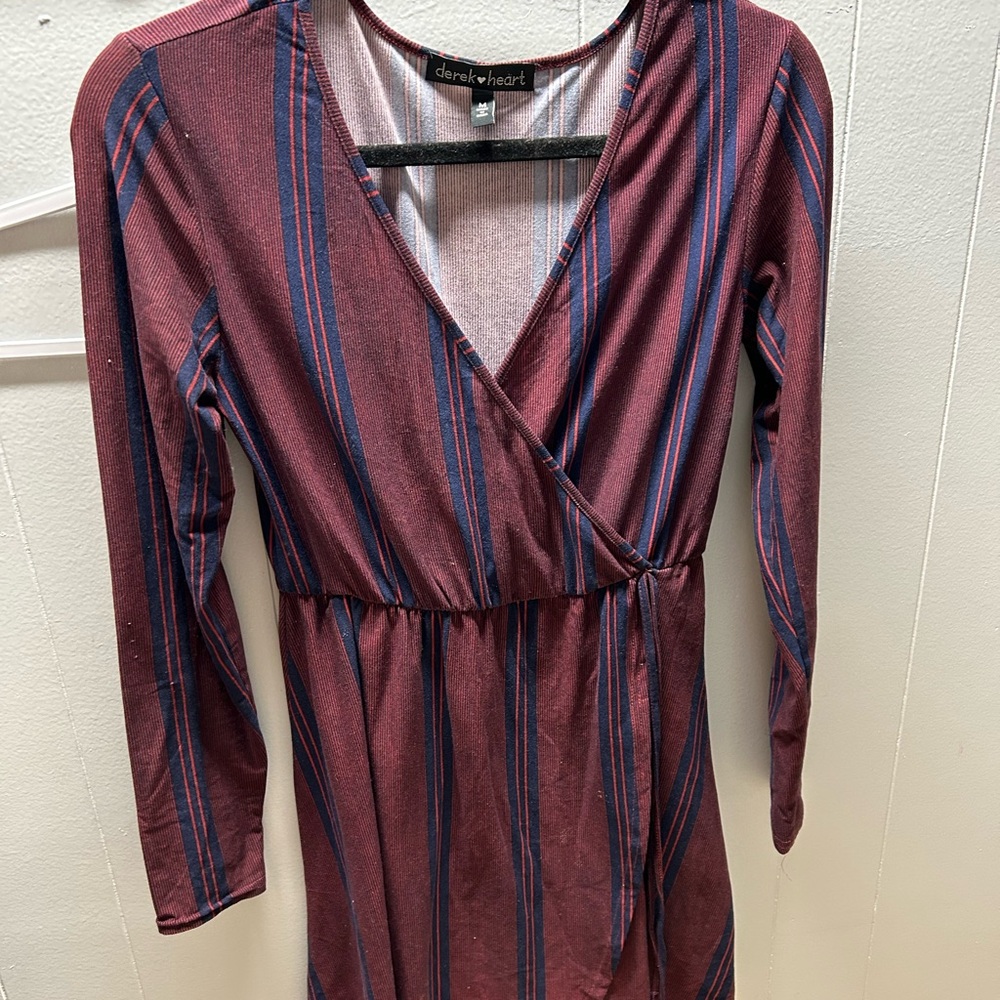 Derek Heart Maroon and Navy Striped Long Sleeve Dress